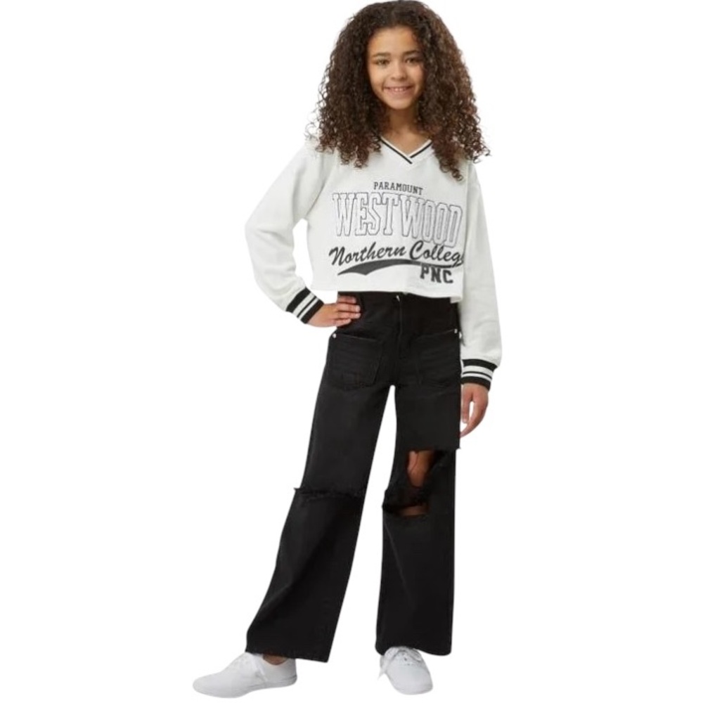 Girl’s NWT TRUCE Distressed Rigid Flare Jeans in Black, Size 16